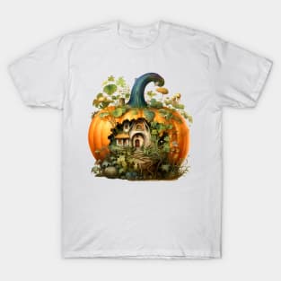 Cozy Pumpkin Home with Miniature Forest Autumn Watercolor Art T-Shirt